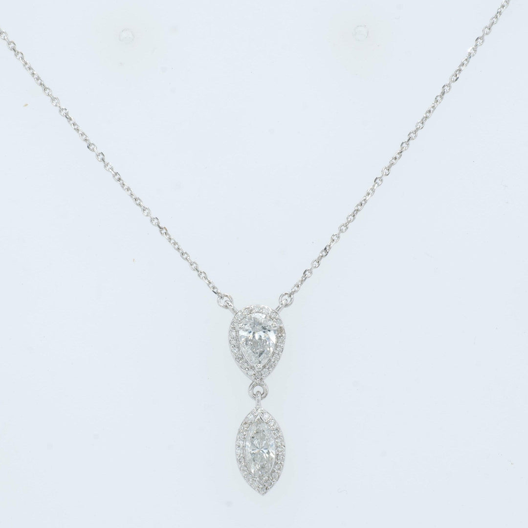 Pear Marquise Diamond Drop Necklace, 14k Solid Gold, Natural Diamonds, Double Halo Pendant, Minimalistic Layering Chain, Certified Jewerlry