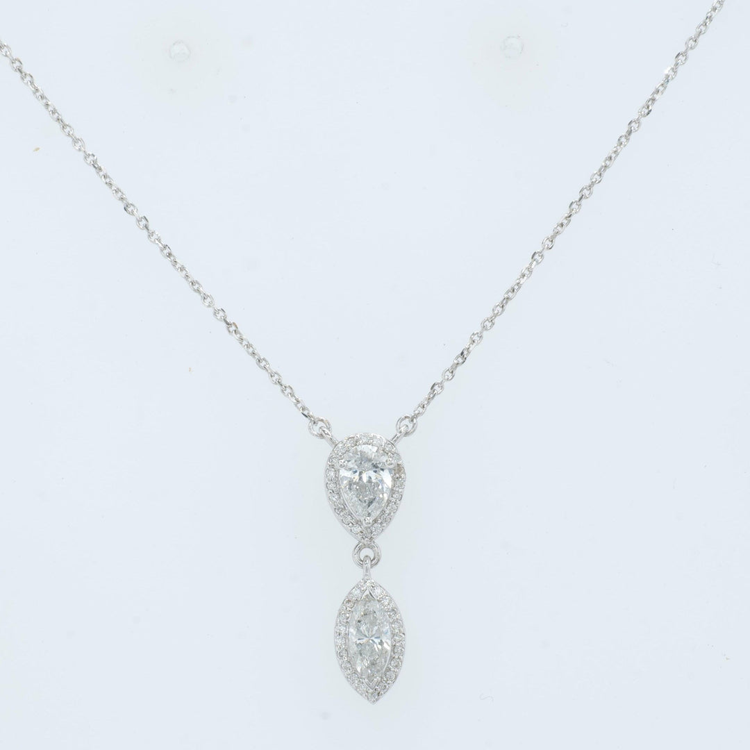 Pear Marquise Diamond Drop Necklace, 14k Solid Gold, Natural Diamonds, Double Halo Pendant, Minimalistic Layering Chain, Certified Jewerlry
