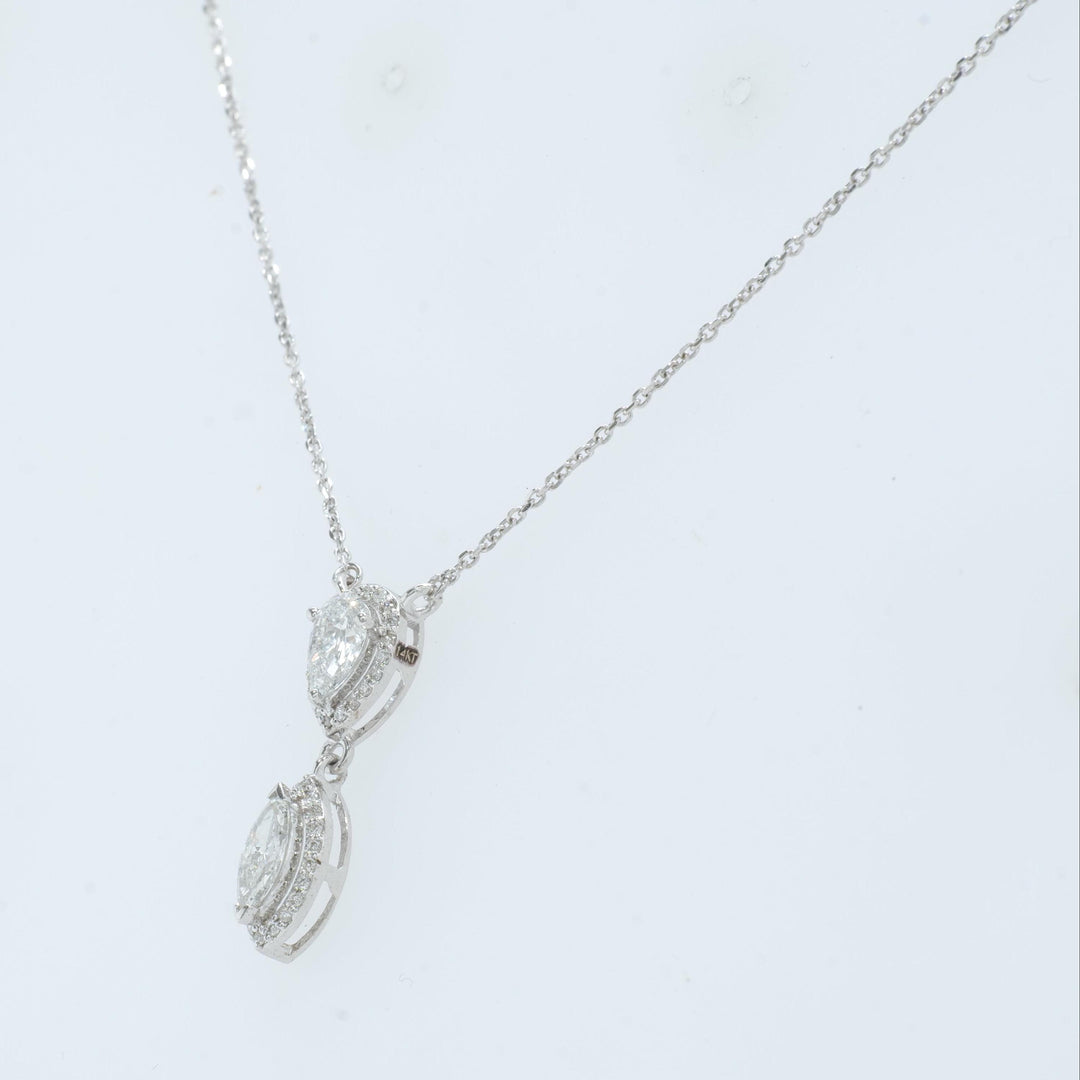 Pear Marquise Diamond Drop Necklace, 14k Solid Gold, Natural Diamonds, Double Halo Pendant, Minimalistic Layering Chain, Certified Jewerlry