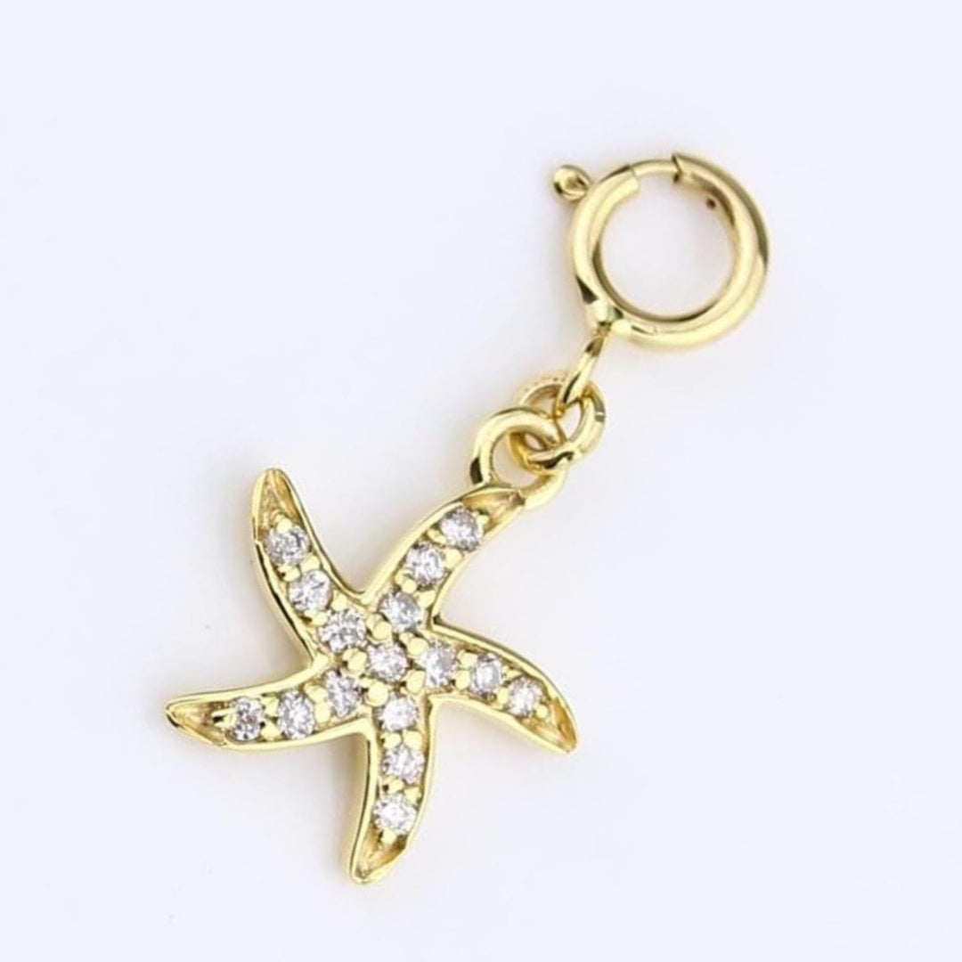 14k Solid Gold Starfish Diamond Pendant Necklace - Natural Diamond Charm