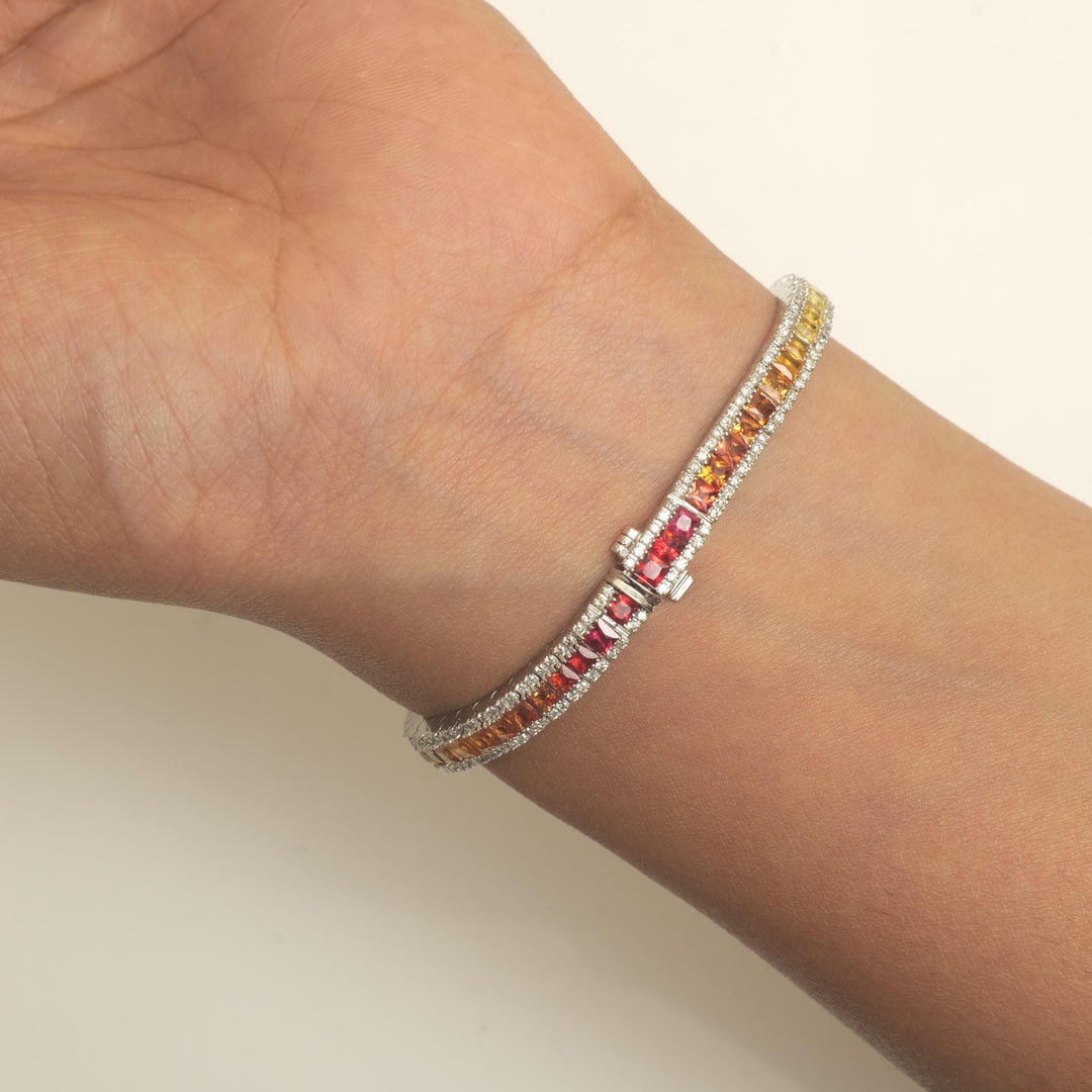 Rainbow Natural Diamond Tennis Bracelet: 14k Solid Gold Natural Sapphire Gemstone Jewelry, Certified Jewelry