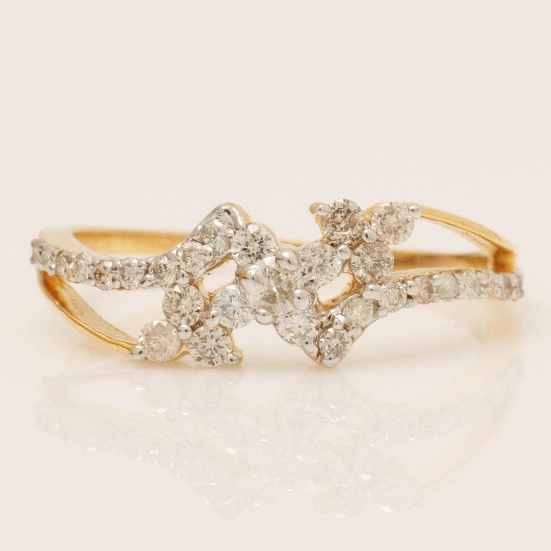 Floral Cluster Natural Diamond Ring: 14k Solid Gold Split Statement Band, IGI Certified, Ready To Ship