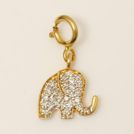 14k Gold Diamond Elephant Charm Pendant - Natural Diamond Animal Necklace