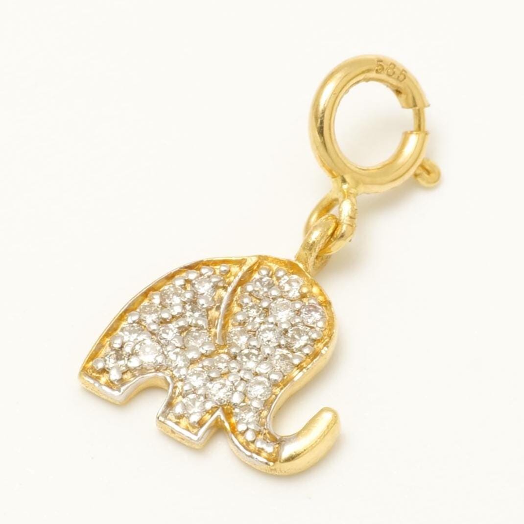 14k Gold Diamond Elephant Charm Pendant - Natural Diamond Animal Necklace