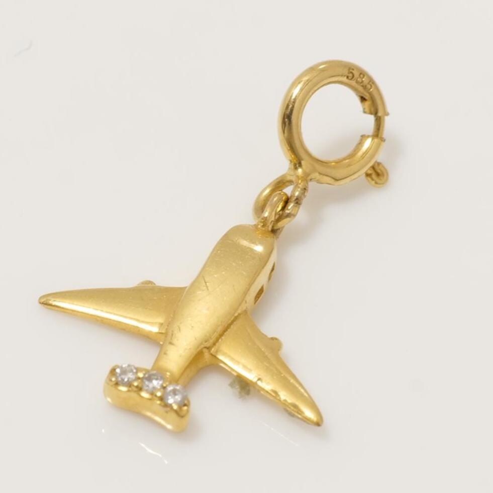 14k Gold Diamond Airplane Charm Pendant: Travel Jewelry