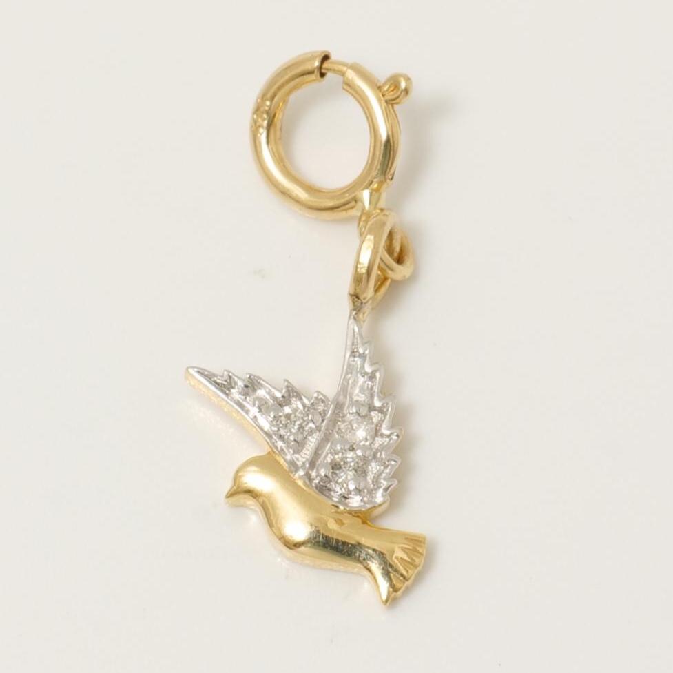 14k Gold Diamond Bird Charm Pendant: Minimalist Layering Necklace
