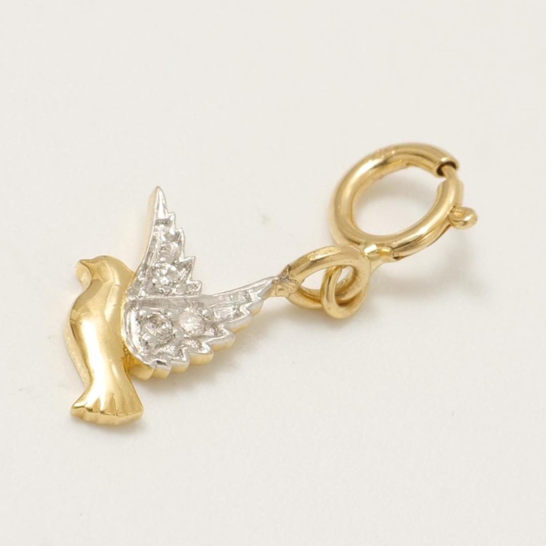 14k Gold Diamond Bird Charm Pendant: Minimalist Layering Necklace