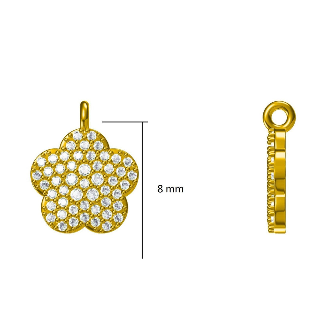 14k Solid Gold Diamond Flower Charm Pendant: Two-Tone Minimalist Necklace