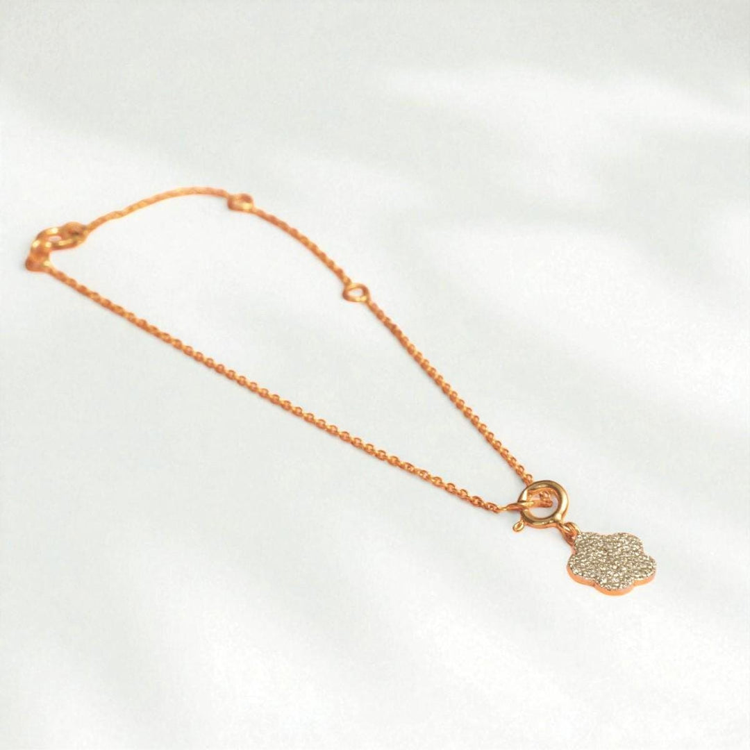 14k Solid Gold Diamond Flower Charm Pendant: Two-Tone Minimalist Necklace