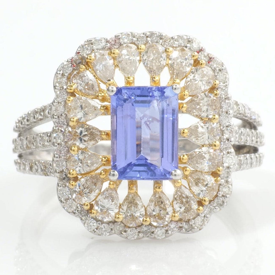 Emerald Cut Natural Tanzanite Diamond Ring, 14k Solid Gold, Natural Diamonds, Statement Halo Ring, Engagement Jewellery, Certified Jewelry
