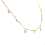 Load image into Gallery viewer, Love Dangle Diamond Drop Necklace, 14k Solid Gold, Natural Diamonds, Affirmation Statement Jewelry, Letter Chain Jewelry, Everyday Necklace
