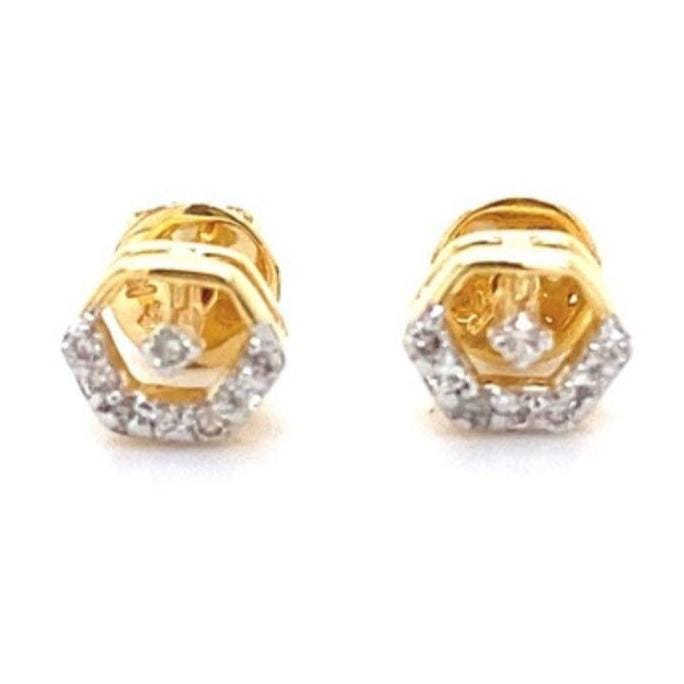 Kids Hexagonal Diamond Stud Earrings, 14k Solid Gold, Natural Diamonds, Geometric Jewelry, Gift for toddlers/girls/kids