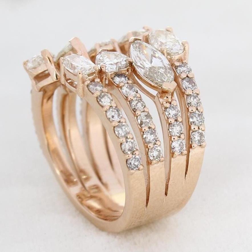 Pear & Oval Diamond Broad Band Ring, 14k Solid Gold Ring, Natural Diamonds, Multi-Row Cocktail Statement Band, Ready To Ship, HRD Certified