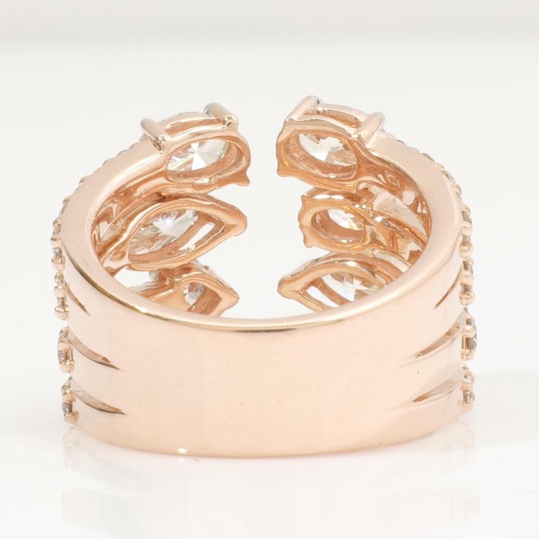 Pear & Oval Diamond Broad Band Ring, 14k Solid Gold Ring, Natural Diamonds, Multi-Row Cocktail Statement Band, Ready To Ship, HRD Certified