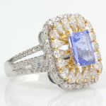 Load image into Gallery viewer, Emerald Cut Natural Tanzanite Diamond Ring, 14k Solid Gold, Natural Diamonds, Statement Halo Ring, Engagement Jewellery, Certified Jewelry
