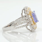 Load image into Gallery viewer, Emerald Cut Natural Tanzanite Diamond Ring, 14k Solid Gold, Natural Diamonds, Statement Halo Ring, Engagement Jewellery, Certified Jewelry
