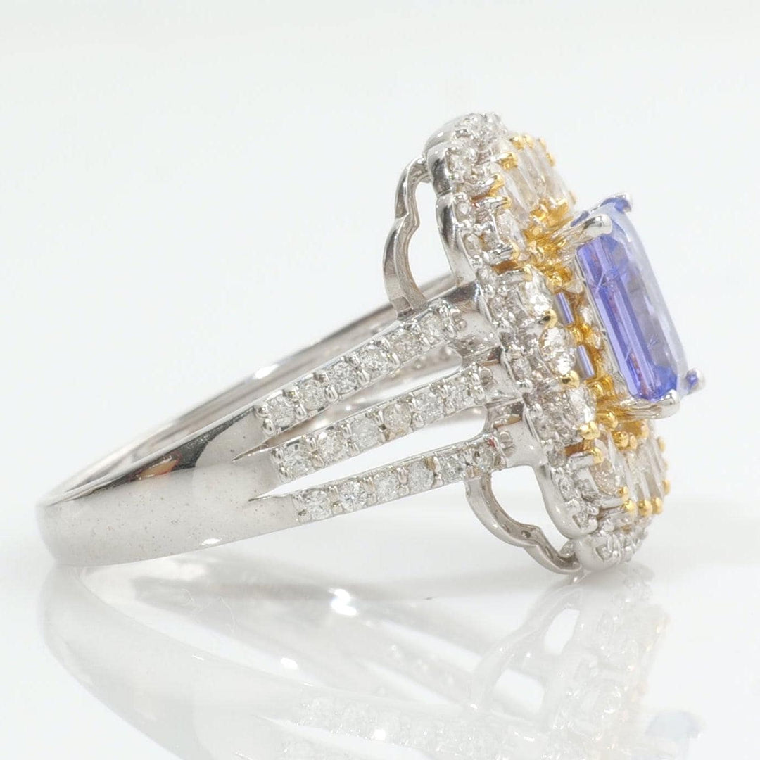 Emerald Cut Natural Tanzanite Diamond Ring, 14k Solid Gold, Natural Diamonds, Statement Halo Ring, Engagement Jewellery, Certified Jewelry