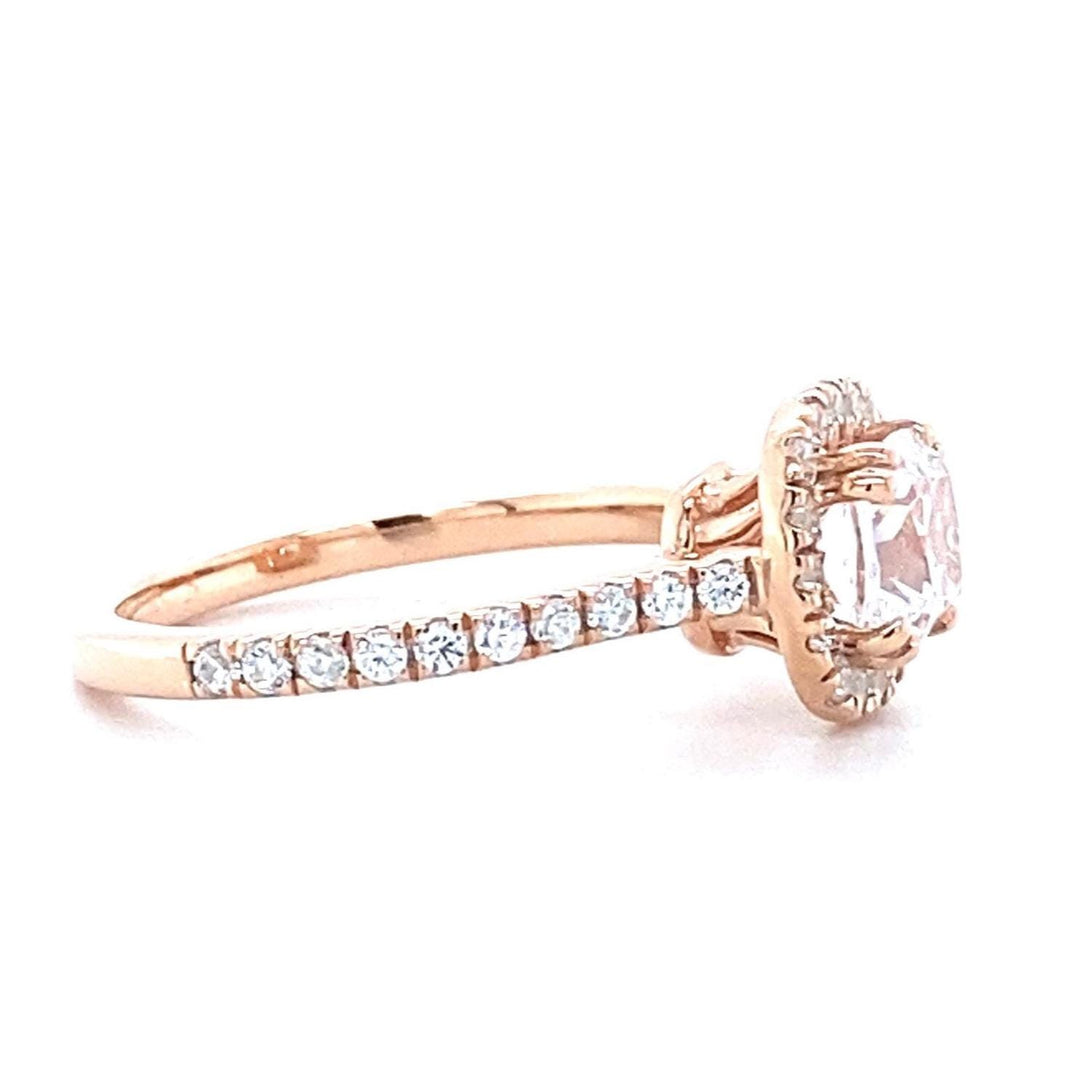 IGI Certified 0.90ct Cushion Cut Lab Grown Halo Diamond Ring: 14K Solid Gold Solitaire Wedding Ring