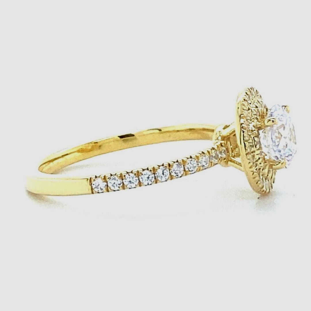 IGI Certified 0.70ct Lab grown Round Solitaire Diamond Ring: 14K Solid Gold Halo Wedding Ring