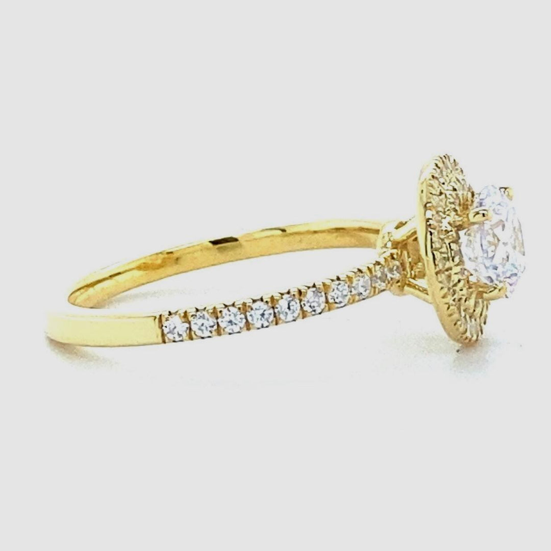 IGI Certified 0.70ct Lab grown Round Solitaire Diamond Ring: 14K Solid Gold Halo Wedding Ring