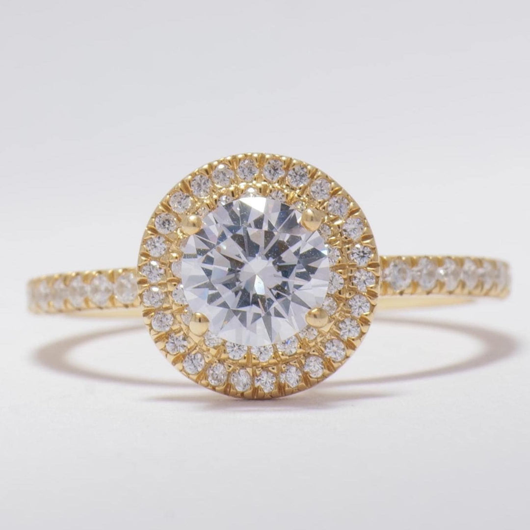 IGI Certified 0.70ct Lab grown Round Solitaire Diamond Ring: 14K Solid Gold Halo Wedding Ring