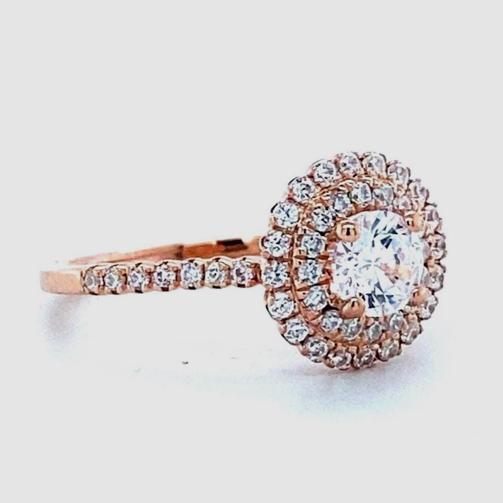 IGI Certified 0.70ct Lab grown Solitaire Halo Diamond ring: 14K Solid Gold Promise Wedding Ring