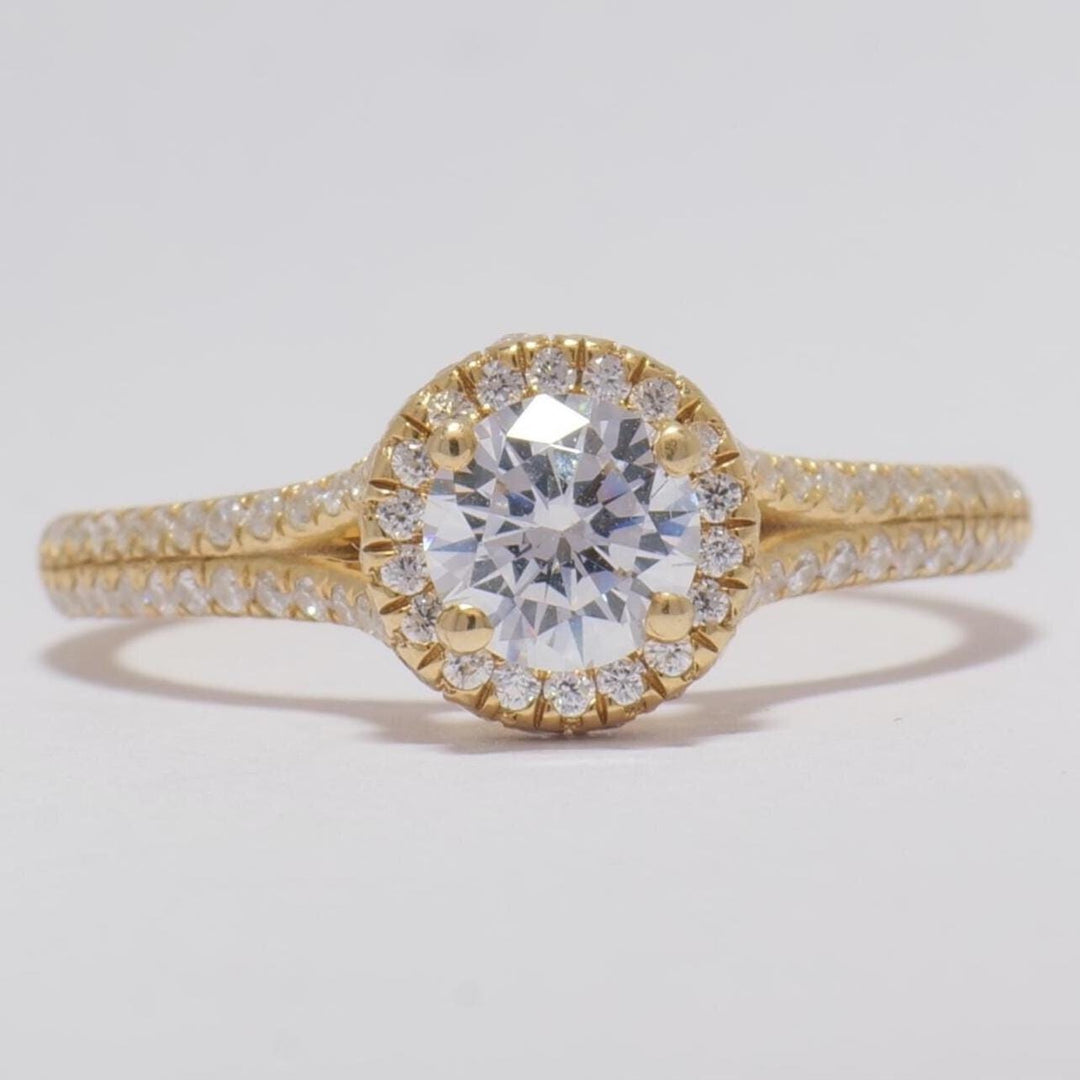 IGI Certified Lab grown Halo Solitaire Engagement Ring: 14K Solid Gold Diamond Wedding Ring