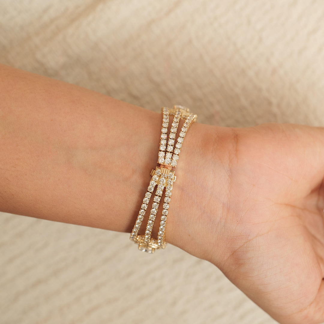 Multi-Shape Natural Diamond Double Halo Bracelet: 14k Solid Gold Bridal Jewellery, Certified Jewelry