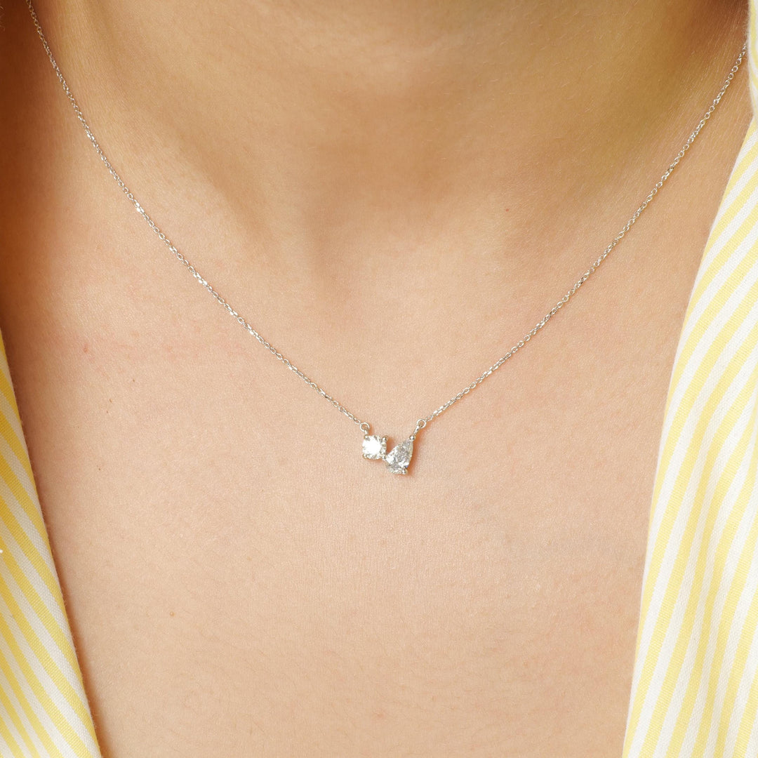 14k Solid Gold Natural Diamond Stacking Necklace: Two-Stone Minimalistic Jewellery, Certified Jewelry