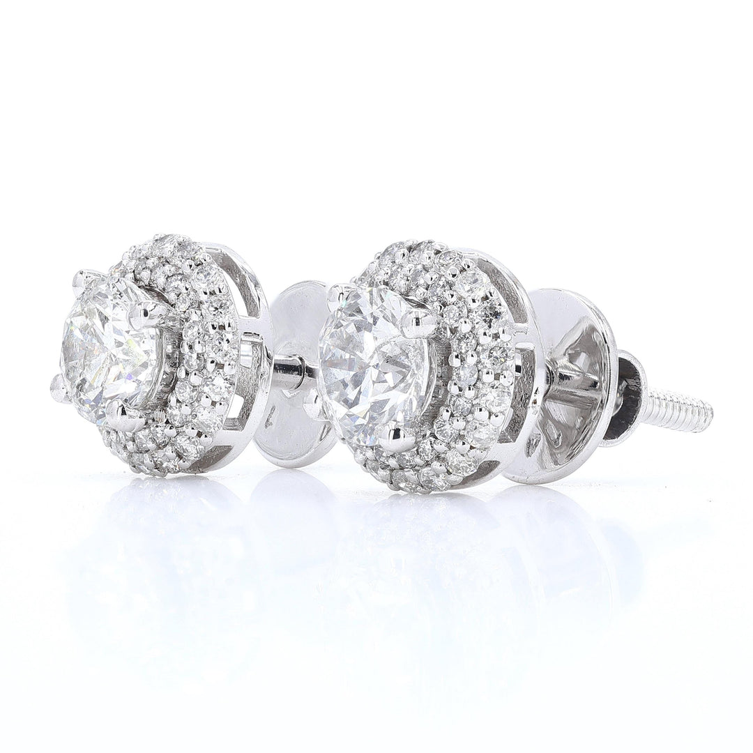 Solitaire Natural Diamond Earrings: 14k Solid Gold Halo Pave Minimalistic Studs, Certified Jewelry