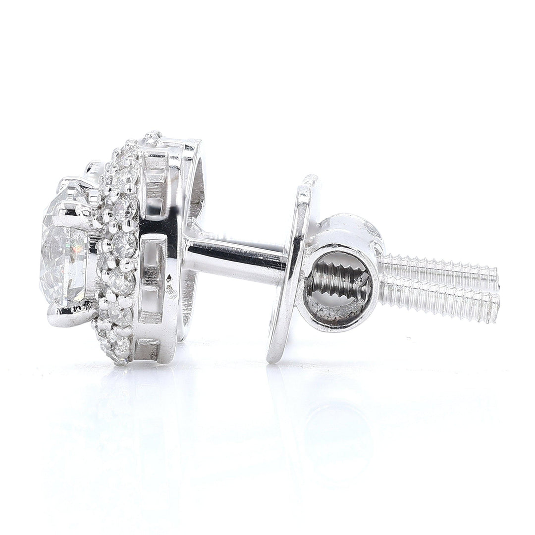 Solitaire Natural Diamond Earrings: 14k Solid Gold Halo Pave Minimalistic Studs, Certified Jewelry
