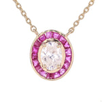 Load image into Gallery viewer, Natural Ruby &amp; Oval Natural Diamond Necklace: 14k Solid Gold Stacking Gemstone Jewellery, Certified Jewelry
