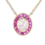 Load image into Gallery viewer, Natural Ruby &amp; Oval Natural Diamond Necklace: 14k Solid Gold Stacking Gemstone Jewellery, Certified Jewelry
