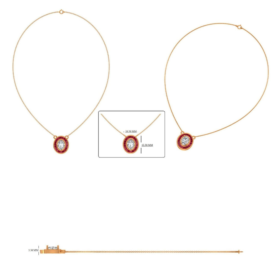 Natural Ruby & Oval Natural Diamond Necklace: 14k Solid Gold Stacking Gemstone Jewellery, Certified Jewelry