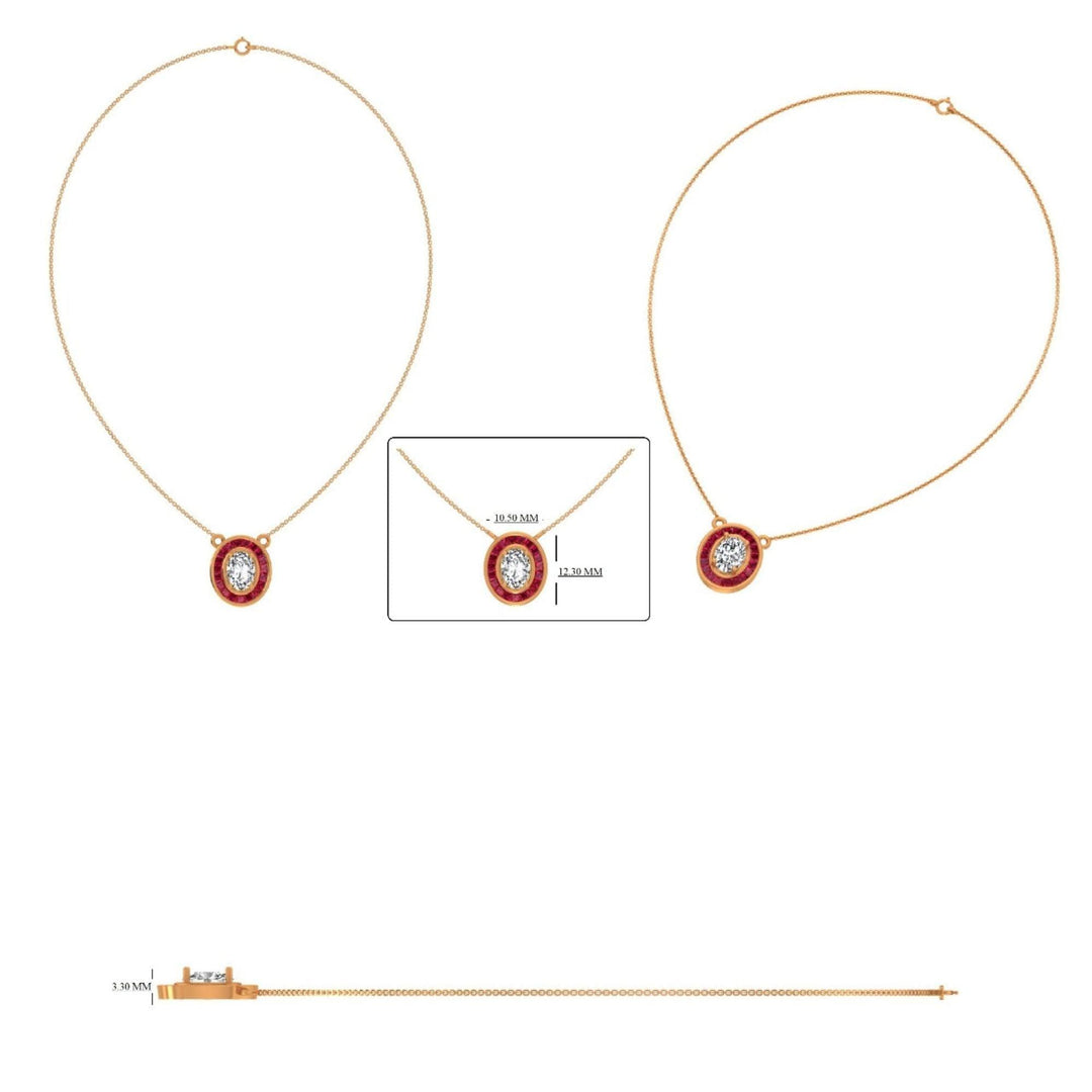 Natural Ruby & Oval Natural Diamond Necklace: 14k Solid Gold Stacking Gemstone Jewellery, Certified Jewelry
