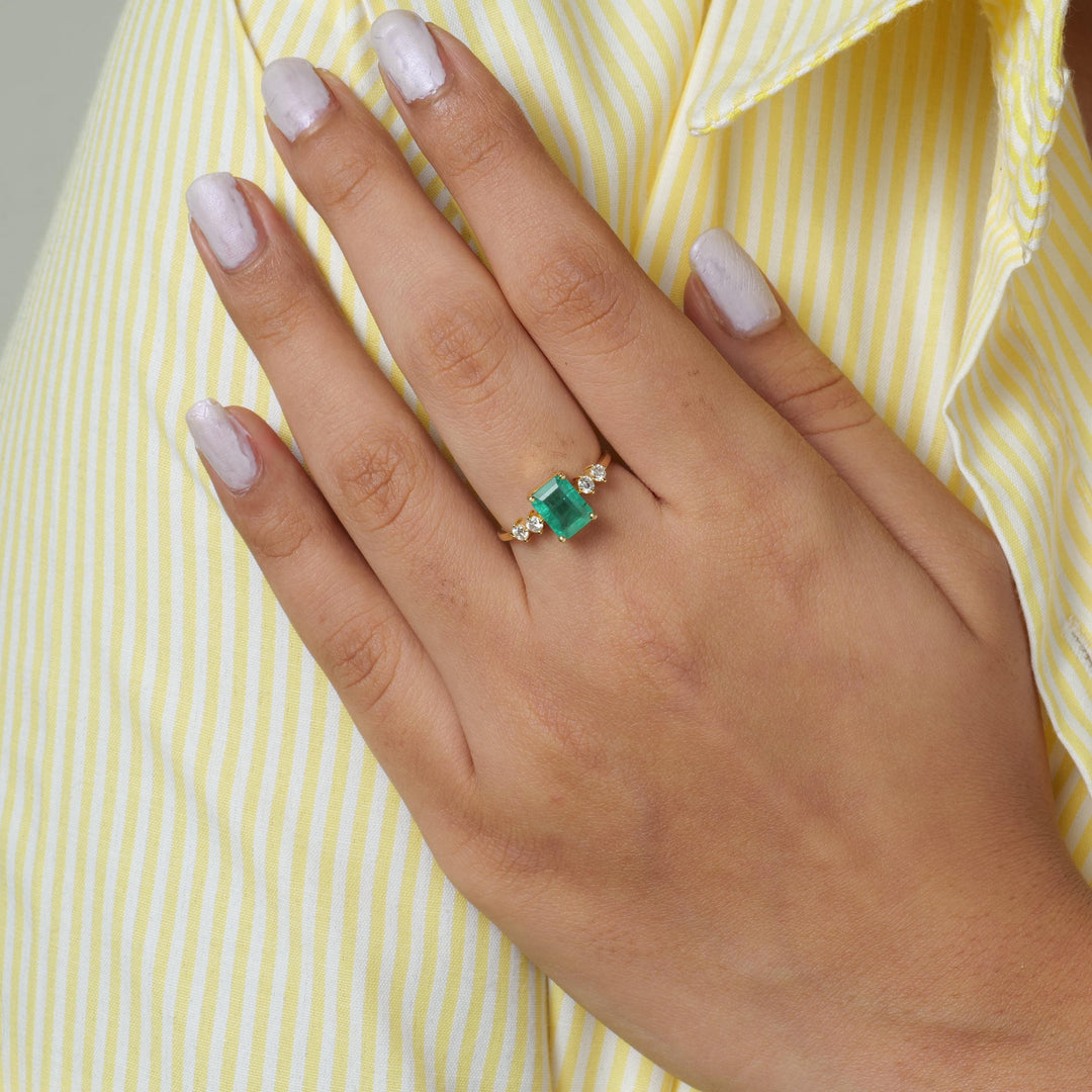 Natural Emerald Cut Emerald Diamond Ring, 14k Solid Gold, Natural Diamonds, Rectangular Gemstone Jewellery, Promise Ring, Certified Jewelry