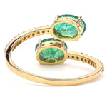 Load image into Gallery viewer, Natural Emeralds &amp; Diamond Bypass Ring: 14k Solid Gold Two-Stone Gemstone Promise Jewellery, Certified Jewelry

