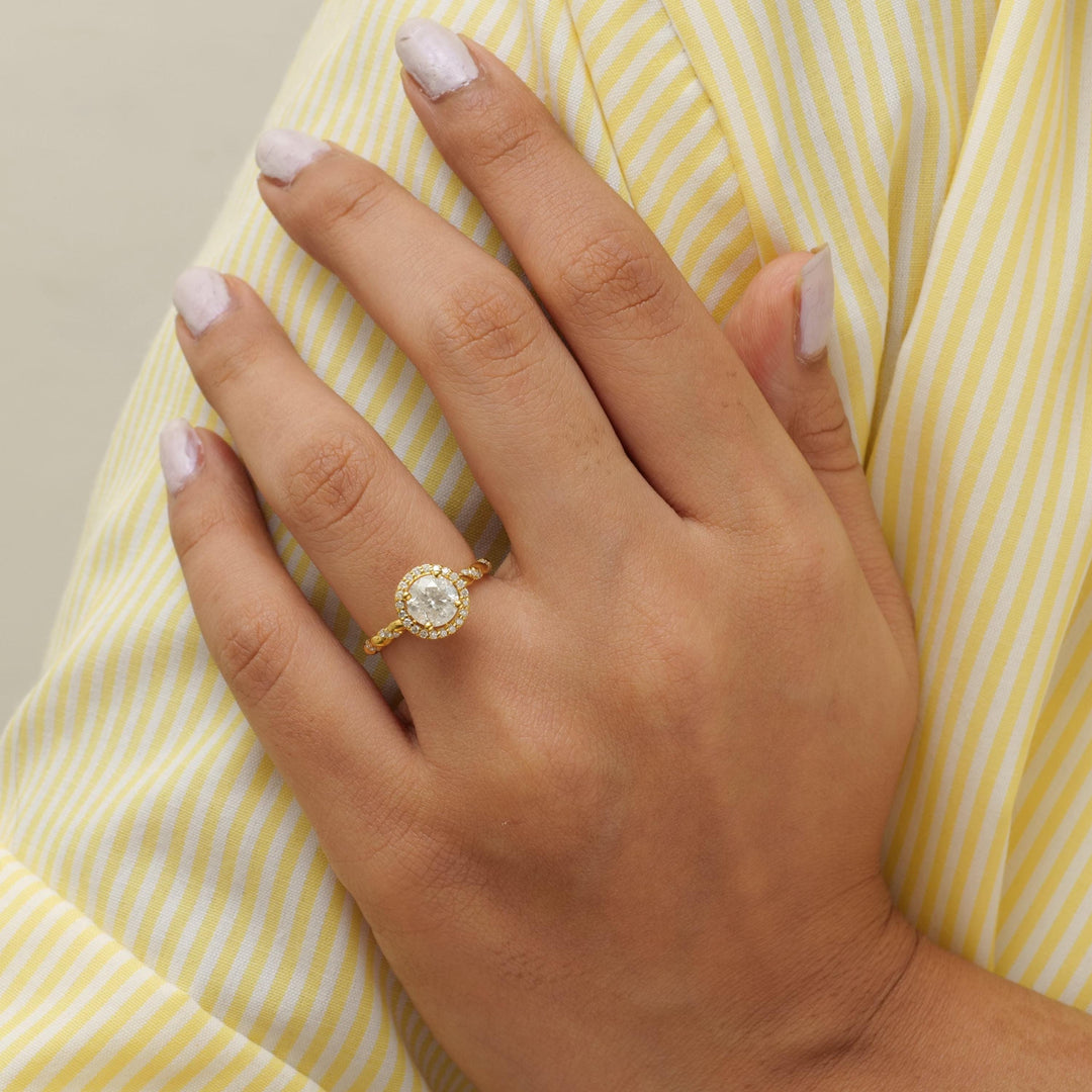 Round Solitaire Halo Diamond Ring, 14k Solid Gold, Natural Diamonds, Twisted Band Engagement Ring, Bridal Jewellery, Certified Jewelry