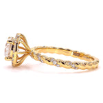 Load image into Gallery viewer, Round Solitaire Halo Diamond Ring, 14k Solid Gold, Natural Diamonds, Twisted Band Engagement Ring, Bridal Jewellery, Certified Jewelry
