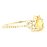 Load image into Gallery viewer, Pear Natural Yellow Sapphire Gemstone Ring: 14k Solid Gold Natural Diamonds Beaded Band, Certified Jewelry
