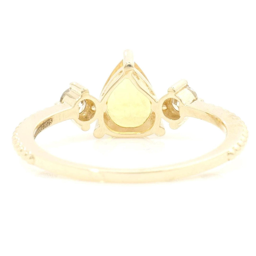 Pear Natural Yellow Sapphire Gemstone Ring: 14k Solid Gold Natural Diamonds Beaded Band, Certified Jewelry