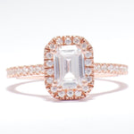 Load image into Gallery viewer, IGI Certified Emerald Cut Lab Grown Solitaire Diamond Ring: 14K Solid Gold Halo Engagement Ring
