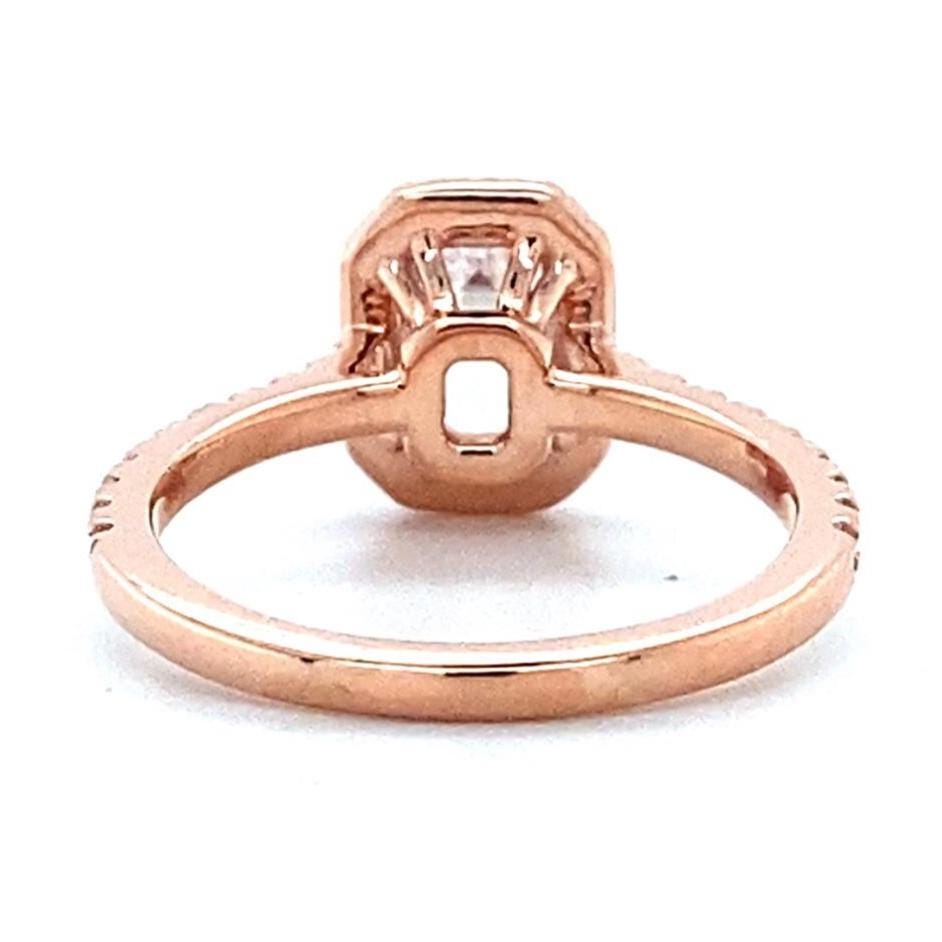 IGI Certified Emerald Cut Lab Grown Solitaire Diamond Ring: 14K Solid Gold Halo Engagement Ring