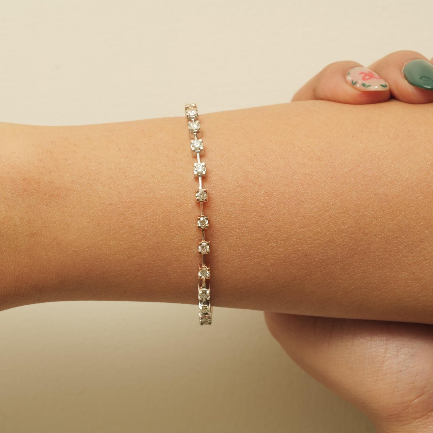 Two Tone Natural Diamond Tennis Bracelet: 14K Solid Gold Stacking Bracelet, IGI Certified, Ready To Ship,