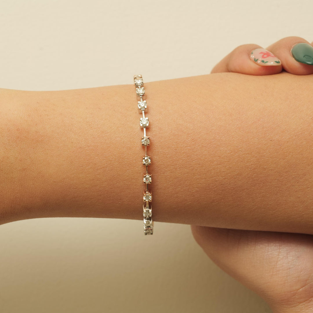 Two Tone Natural Diamond Tennis Bracelet: 14K Solid Gold Stacking Bracelet, IGI Certified, Ready To Ship,