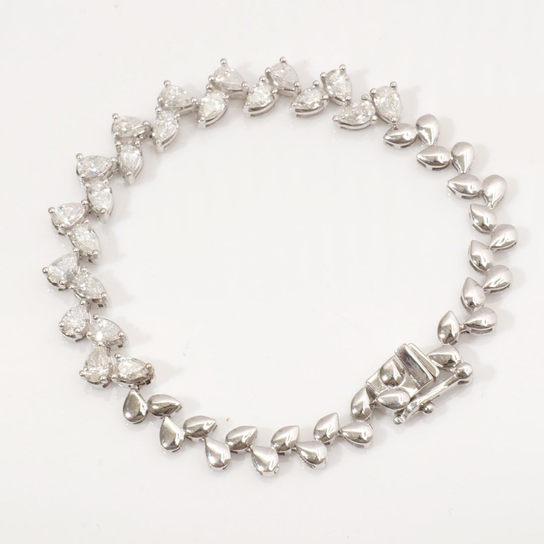 Pear Natural Diamond Tennis Bracelet: 14k Solid Gold Leaves Stackable Bracelet, HRD Certified, Ready To Ship
