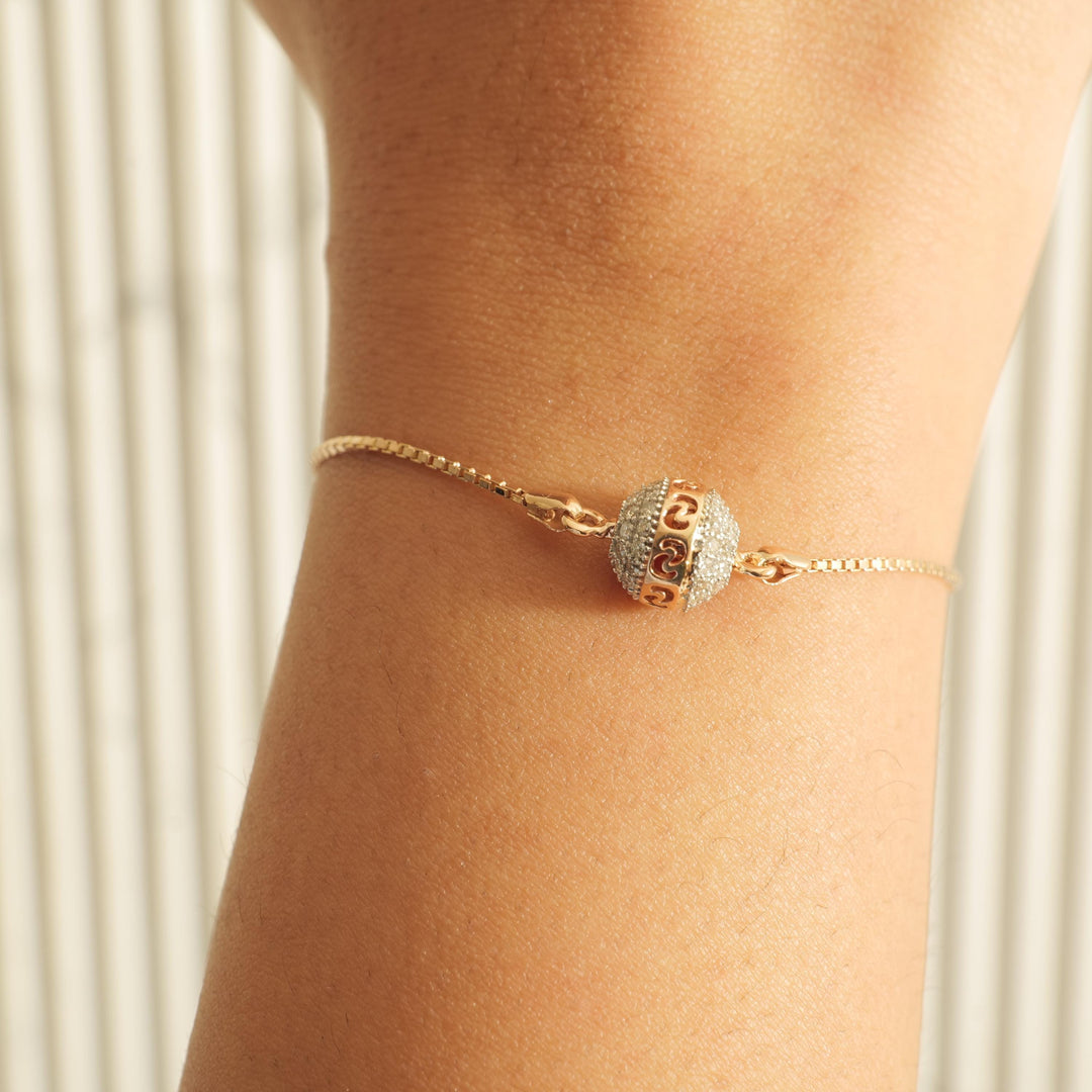 Pavé Orb Natural Diamond Bolo Bracelet: 14k Solid Gold Adjustable Bracelet, IGI Certified, Ready To Ship