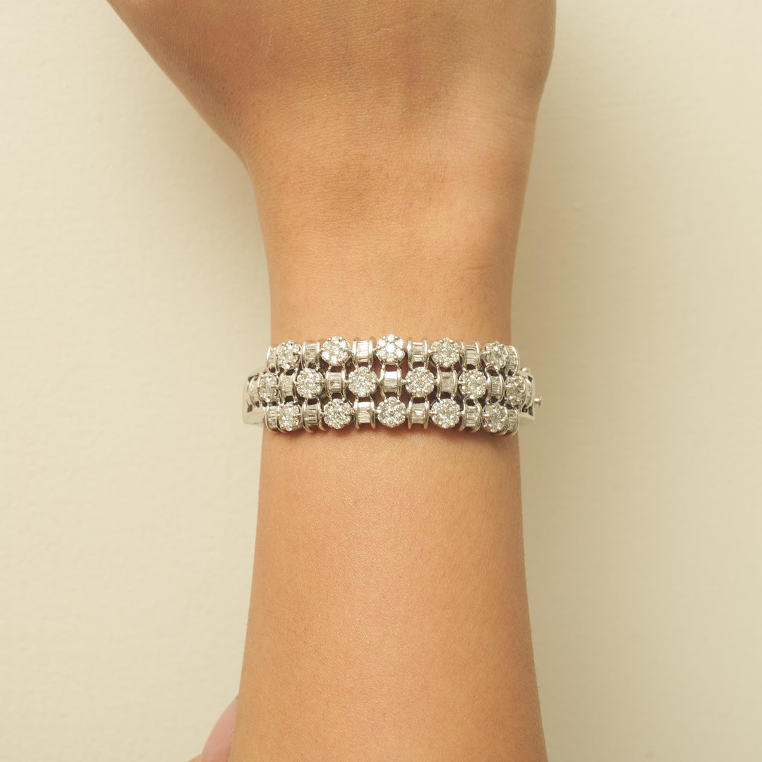 Triple Row Natural Diamond Wide Bracelet, 14k Solid Gold Cluster Illusion Cocktail Bracelet, IGI Certified, Ready To Ship