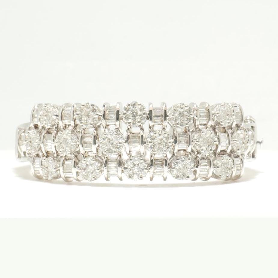 Triple Row Natural Diamond Wide Bracelet, 14k Solid Gold Cluster Illusion Cocktail Bracelet, IGI Certified, Ready To Ship