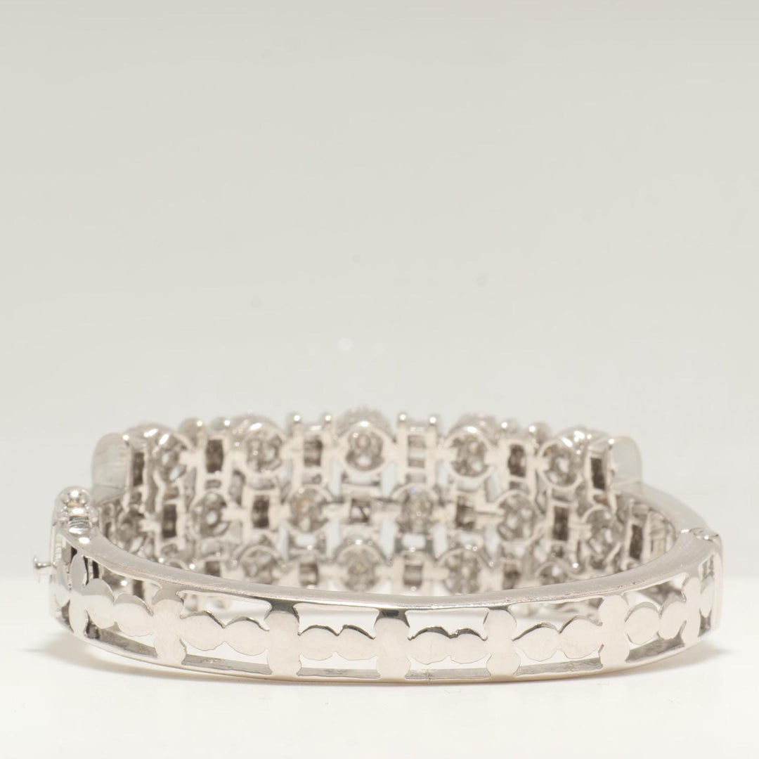 Triple Row Natural Diamond Wide Bracelet, 14k Solid Gold Cluster Illusion Cocktail Bracelet, IGI Certified, Ready To Ship